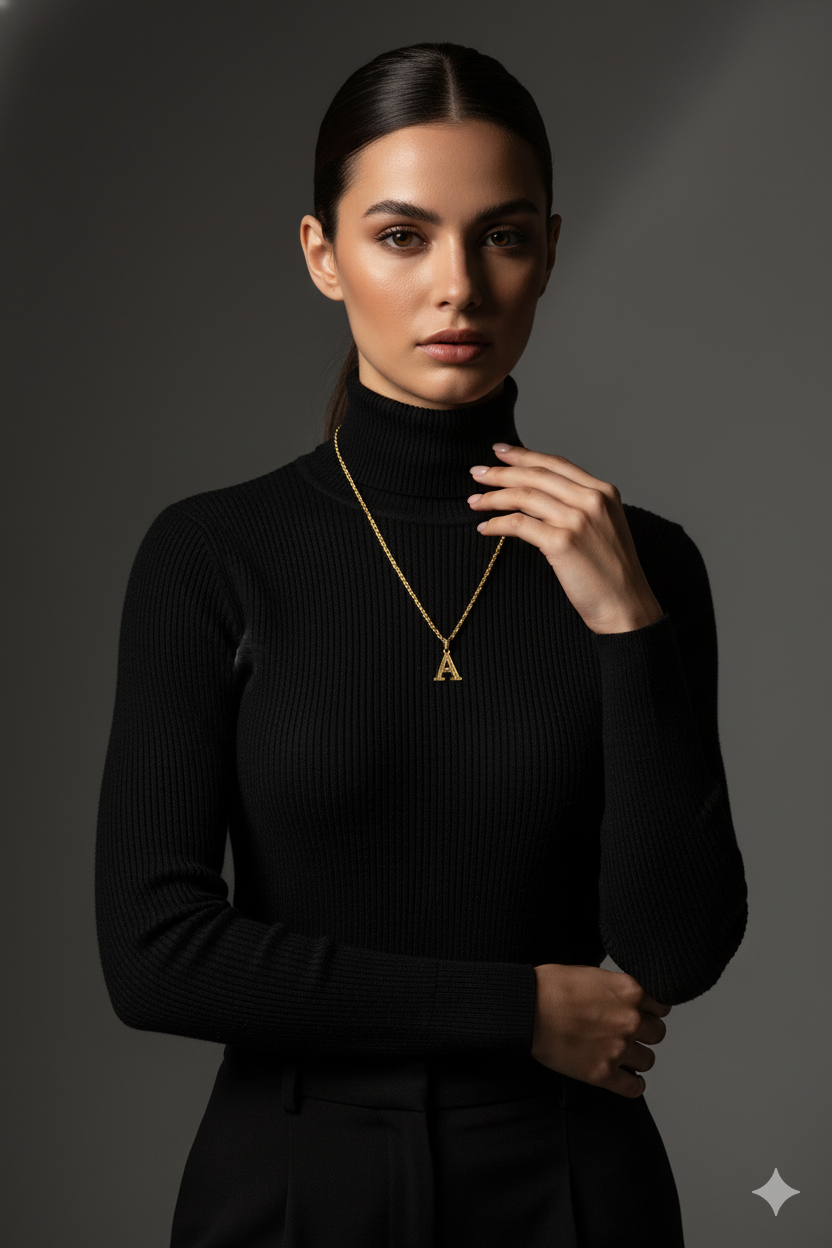 10K Gold Rope Chain Necklace – Letter "A" Charm