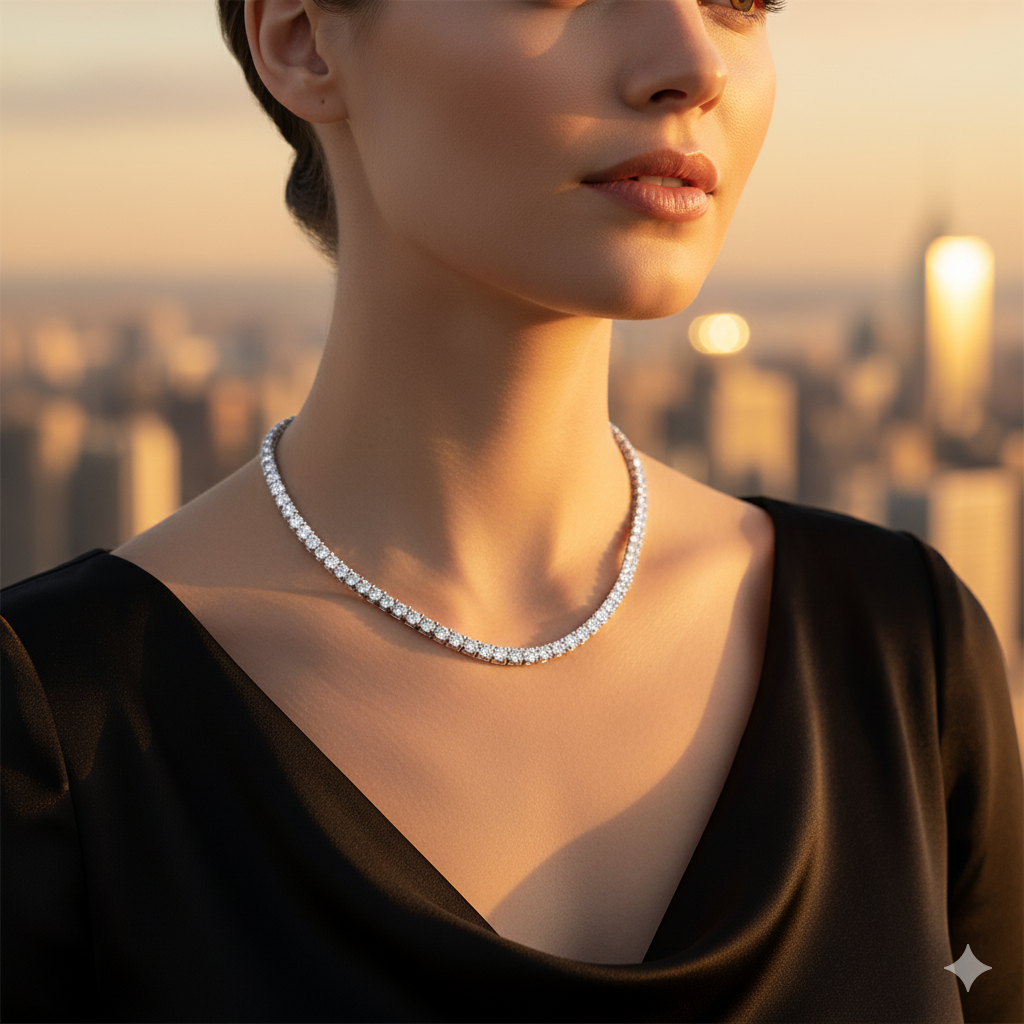 Moissanite Tennis Necklace – 925 Sterling Silver, 16.1 CTTW