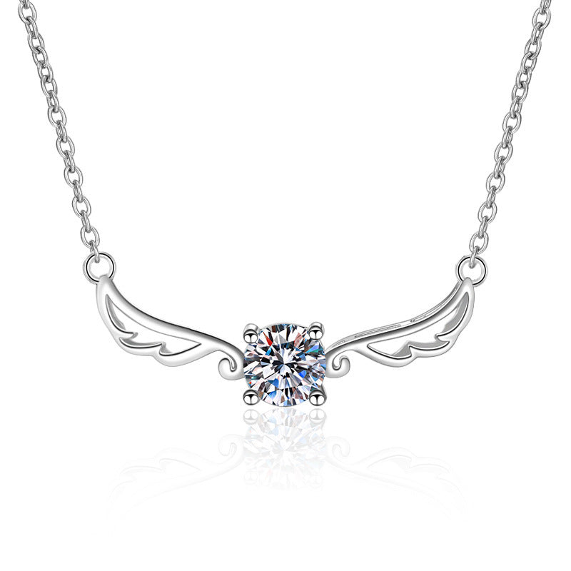 S925 Sterling Silver Women's Angel Wings Moissanite Necklace