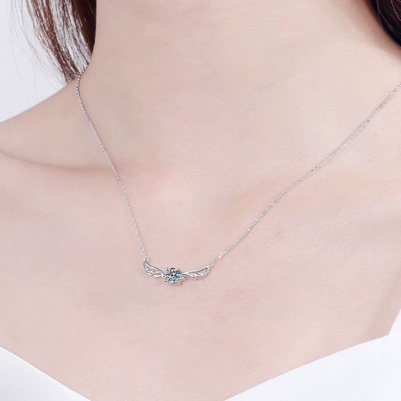 S925 Sterling Silver Women's Angel Wings Moissanite Necklace