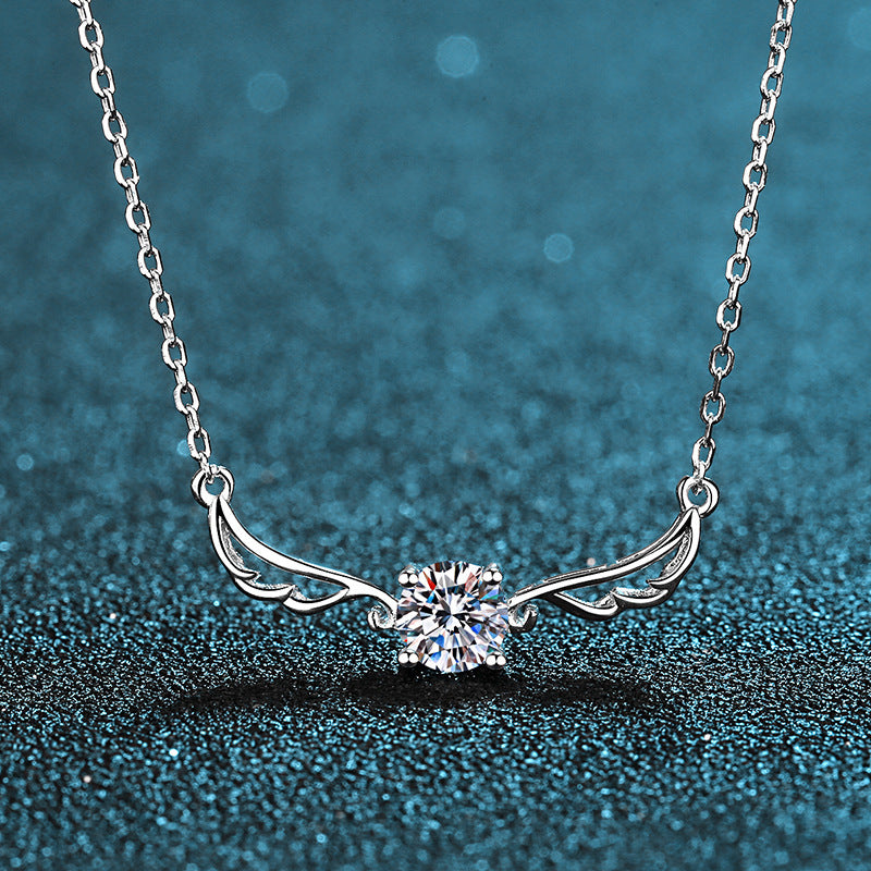 S925 Sterling Silver Women's Angel Wings Moissanite Necklace