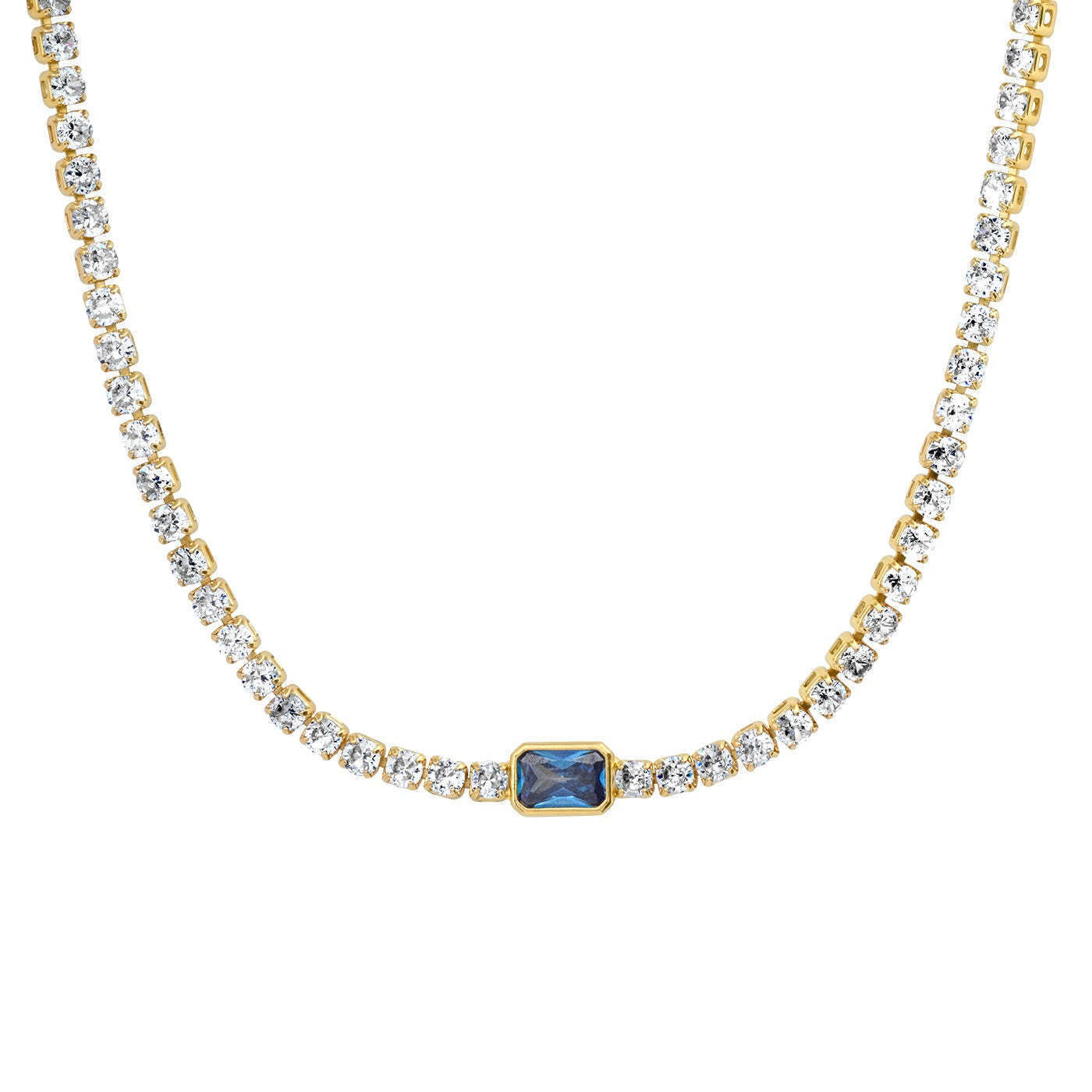 Color-preserving Tennis Zircon Emerald Short Necklace