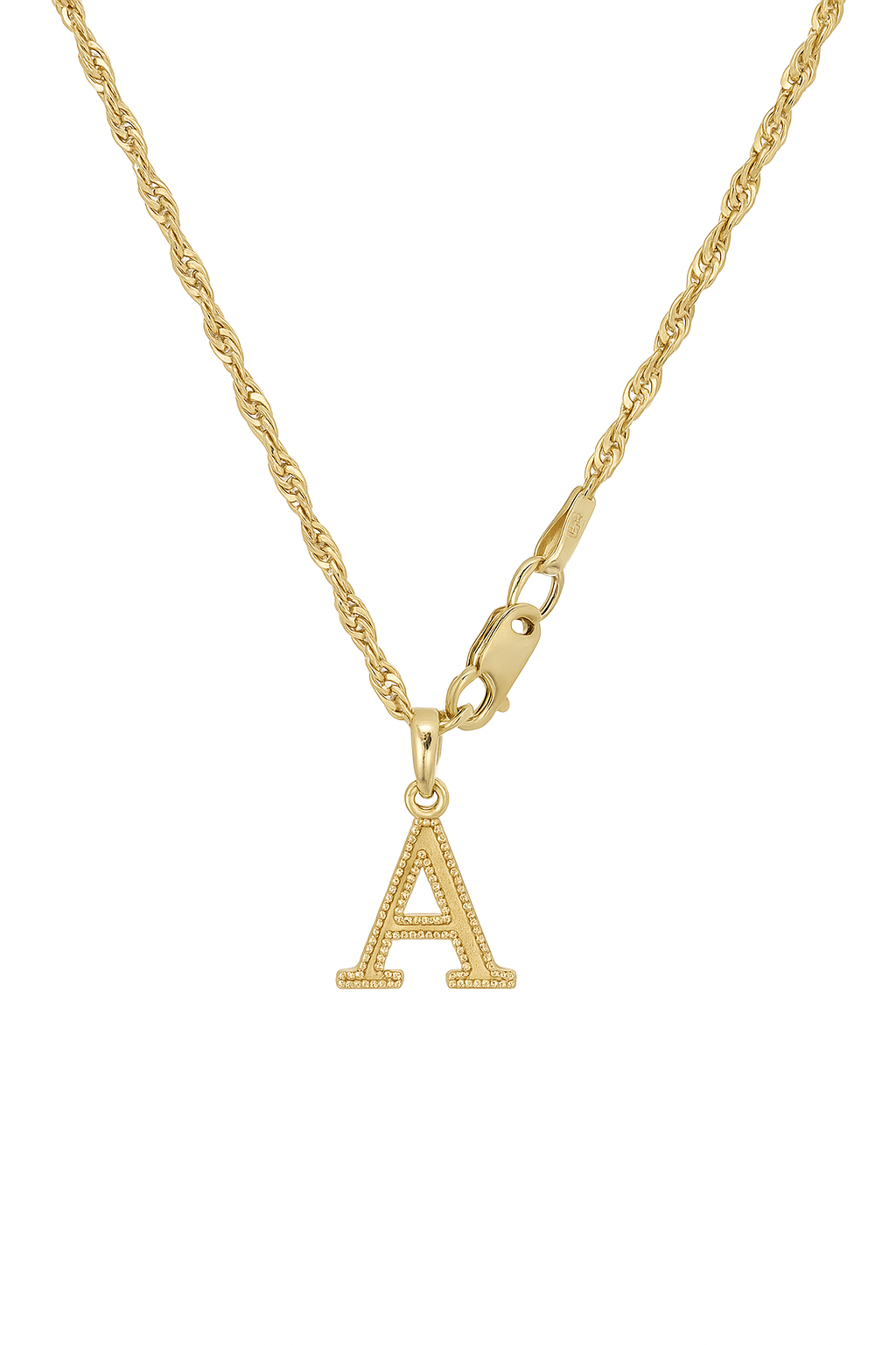 10K Gold Rope Chain Necklace – Letter "A" Charm