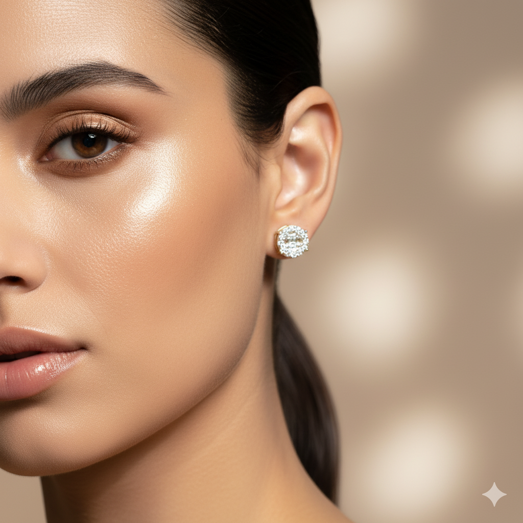 Round Diamond Cluster Stud Earrings – Sparkle That Defines Elegance